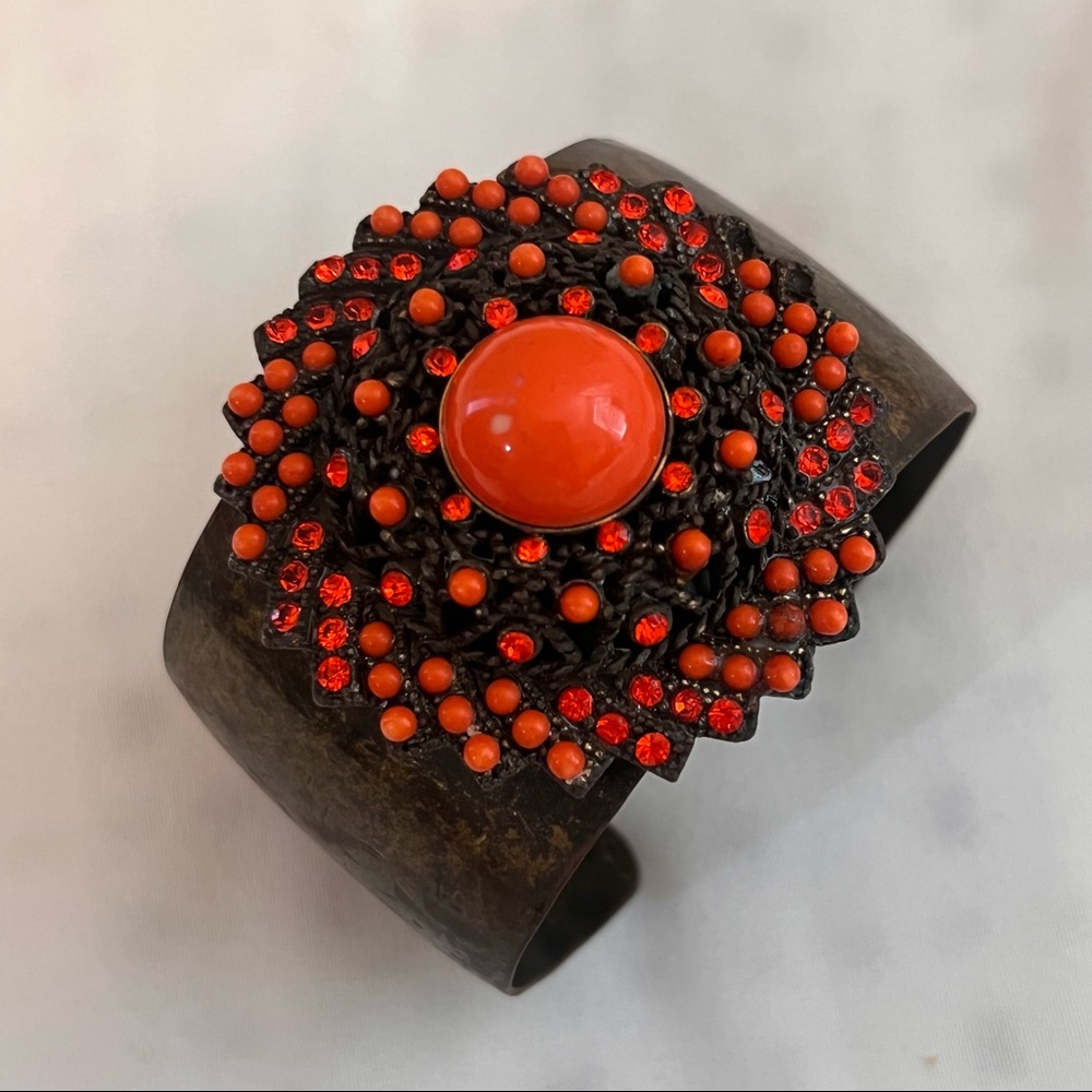 Vintage Bangle w/ Orange Glass and Beading